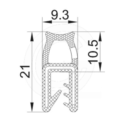 Klemprofiel | EPDM | mosrubber kraal top | zwart | 21 x 9,3 mm | per meter